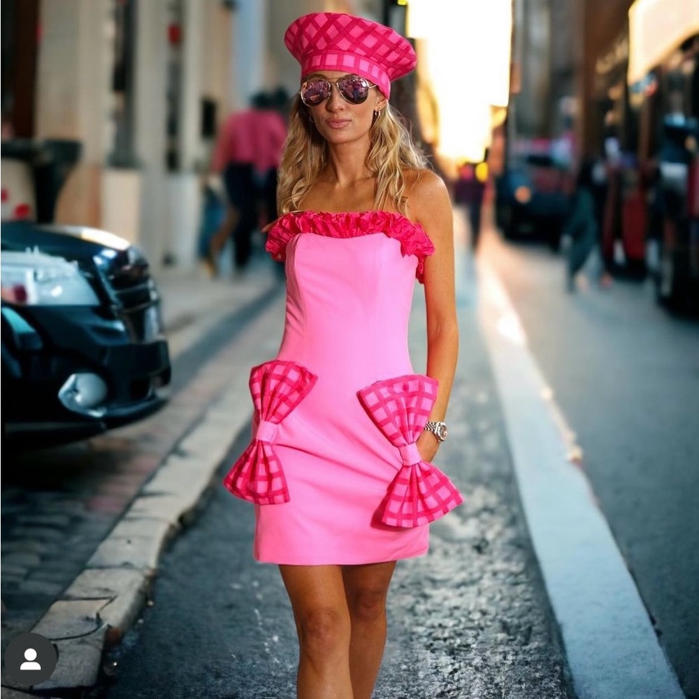 Neubyrne Dixie Dress Hot Pink Lattice Strapless Bow Dress NEW with tags size M